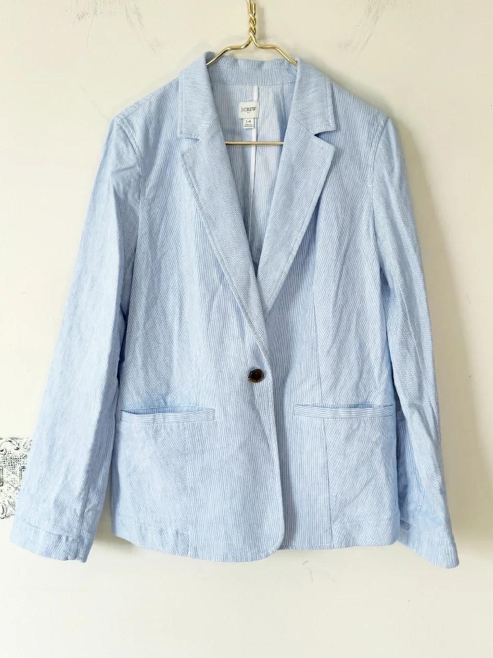 J. Crew Blue Striped Cotton Linen Blend Relaxed Stretch One Button Blazer 14 - Picture 5 of 10